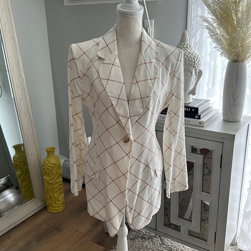 ASOS Long Line Blazer w/ Diagonal Check Print Sz US 4